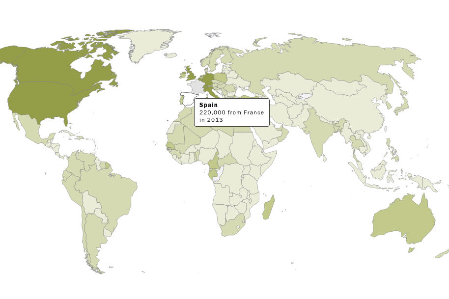 L'Espagne est la première destination des émigrés français avec 220 000 expatriés. (capture http://www.pewglobal.org/)
