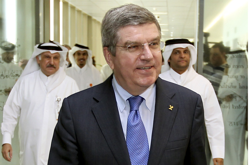 Thomas Bach, président du CIO, lors de son voyage à Doha, au Qatar. (photo flickr/dohastadiumplusqatar)