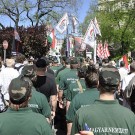 Manifestation des militants de Jobbik lors d'une réunion d'un congrès juif à Budapest, en mai 2013.