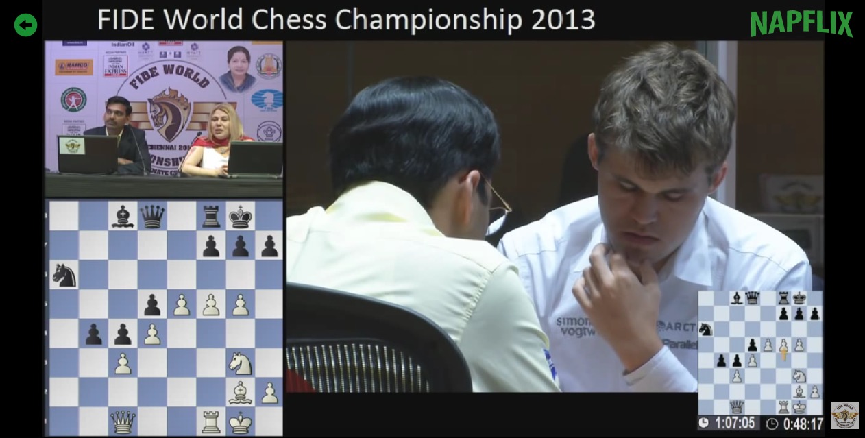 Parmi les contenus proposés, l'intégralité d'un match du Championnat du monde d'échecs 2013 opposant l'Indien Viswanathan Anand au Norvégien Magnus Carlsen. (Capture d'écran Napflix)